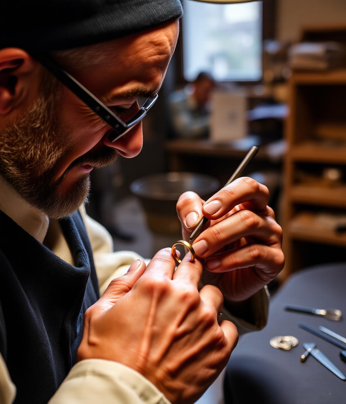 Craftsperson working on fine jewellery